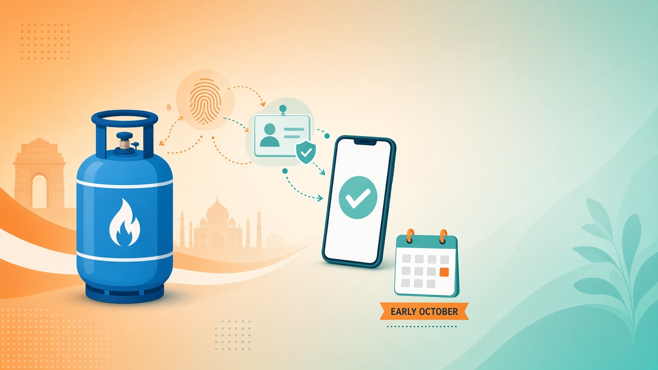 Domestic LPG cylinder with Aadhaar e-KYC reminder — biometric authentication for Indane, Bharatgas and HP Gas before 1 October 2026